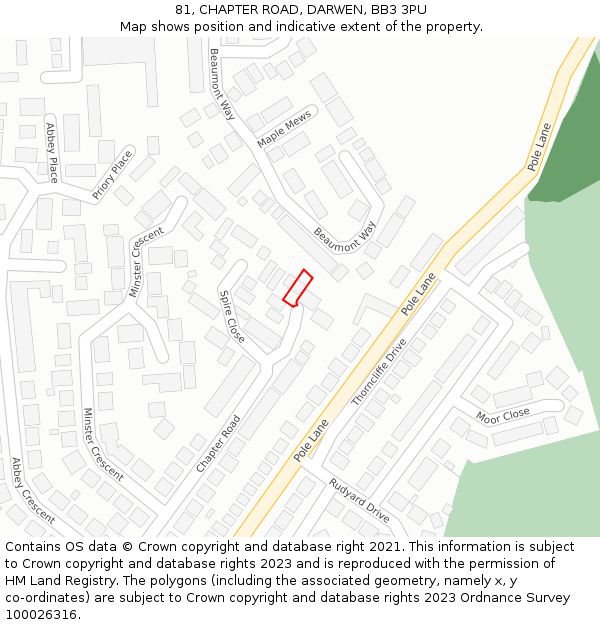 81, CHAPTER ROAD, DARWEN, BB3 3PU: Location map and indicative extent of plot
