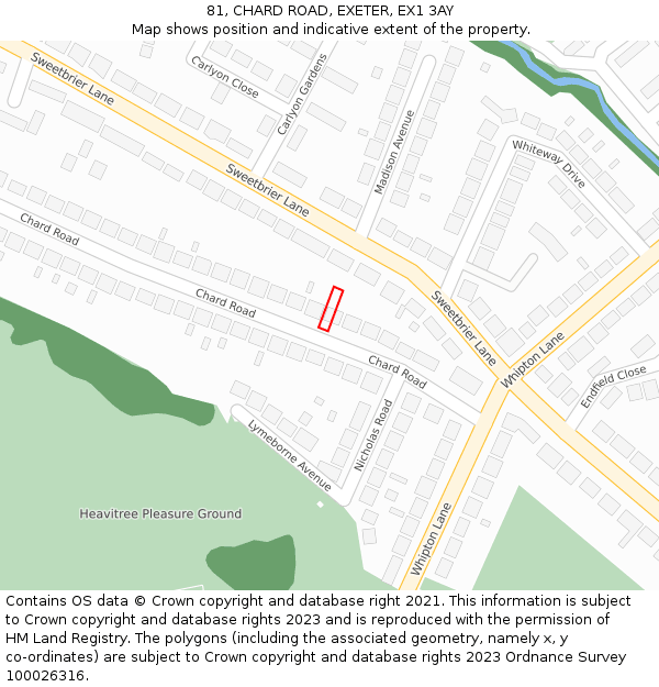 81, CHARD ROAD, EXETER, EX1 3AY: Location map and indicative extent of plot