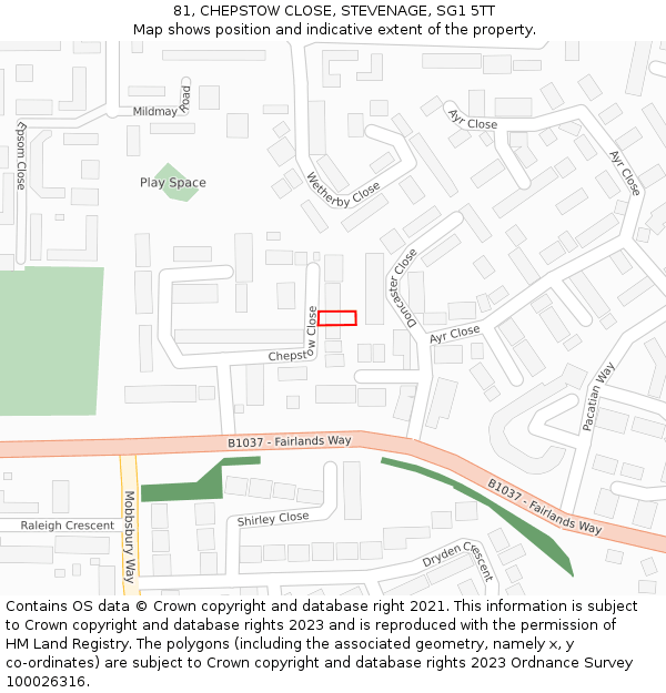 81, CHEPSTOW CLOSE, STEVENAGE, SG1 5TT: Location map and indicative extent of plot