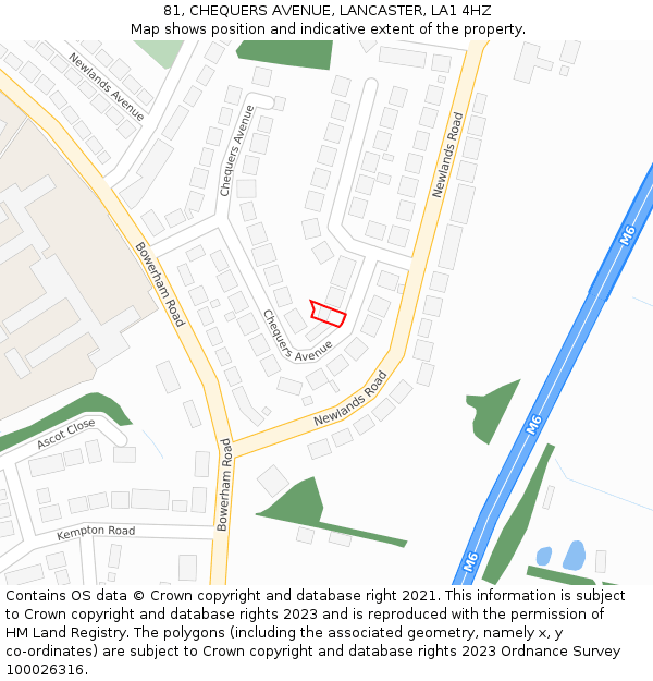 81, CHEQUERS AVENUE, LANCASTER, LA1 4HZ: Location map and indicative extent of plot