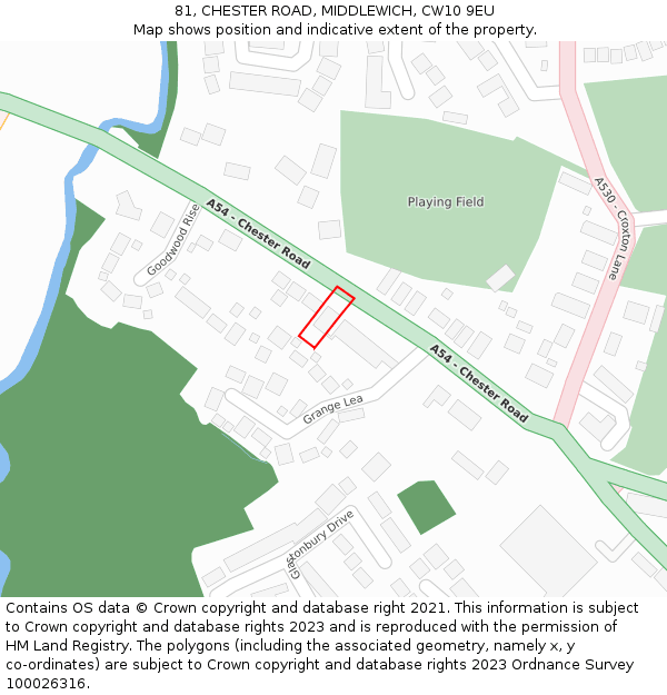 81, CHESTER ROAD, MIDDLEWICH, CW10 9EU: Location map and indicative extent of plot