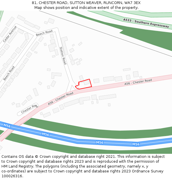 81, CHESTER ROAD, SUTTON WEAVER, RUNCORN, WA7 3EX: Location map and indicative extent of plot