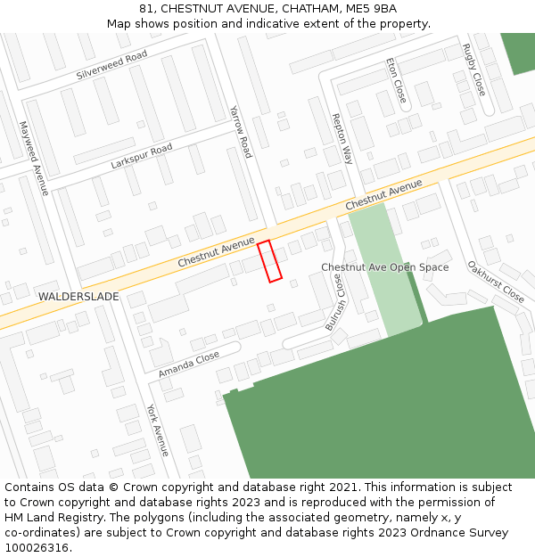81, CHESTNUT AVENUE, CHATHAM, ME5 9BA: Location map and indicative extent of plot