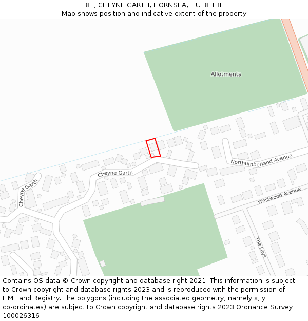 81, CHEYNE GARTH, HORNSEA, HU18 1BF: Location map and indicative extent of plot