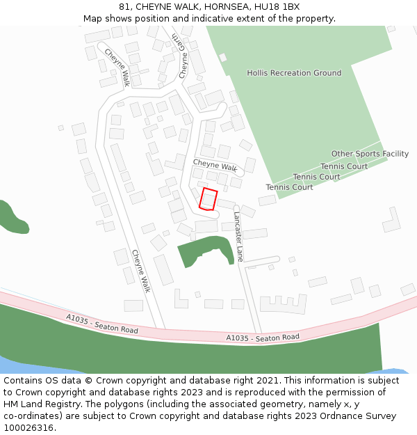81, CHEYNE WALK, HORNSEA, HU18 1BX: Location map and indicative extent of plot