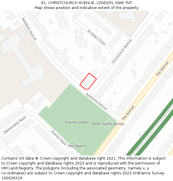 81, CHRISTCHURCH AVENUE, LONDON, NW6 7NT: Location map and indicative extent of plot