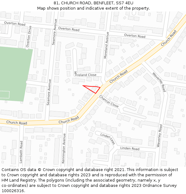 81, CHURCH ROAD, BENFLEET, SS7 4EU: Location map and indicative extent of plot