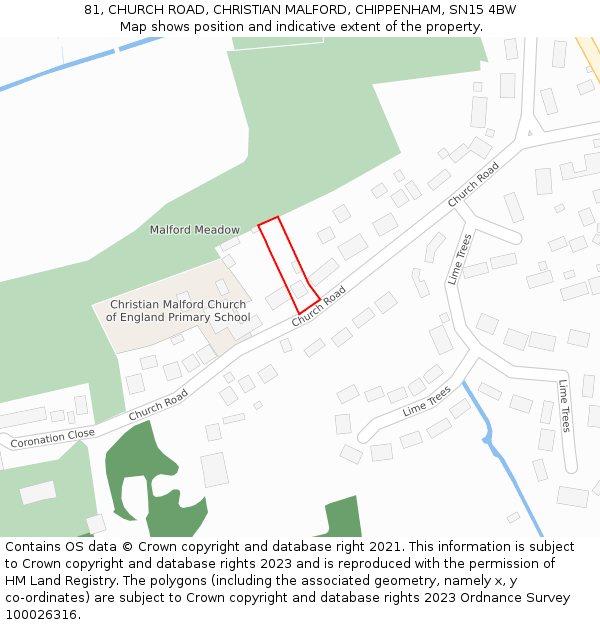 81, CHURCH ROAD, CHRISTIAN MALFORD, CHIPPENHAM, SN15 4BW: Location map and indicative extent of plot