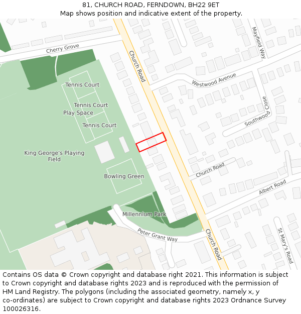 81, CHURCH ROAD, FERNDOWN, BH22 9ET: Location map and indicative extent of plot