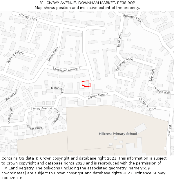 81, CIVRAY AVENUE, DOWNHAM MARKET, PE38 9QP: Location map and indicative extent of plot
