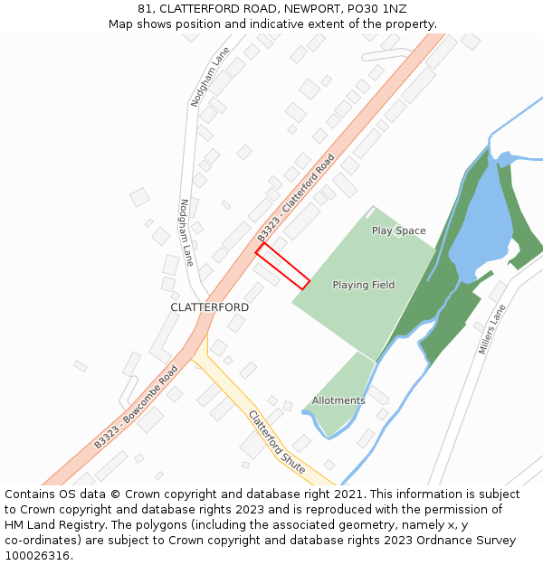 81, CLATTERFORD ROAD, NEWPORT, PO30 1NZ: Location map and indicative extent of plot
