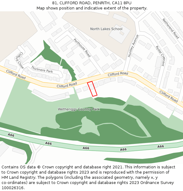 81, CLIFFORD ROAD, PENRITH, CA11 8PU: Location map and indicative extent of plot