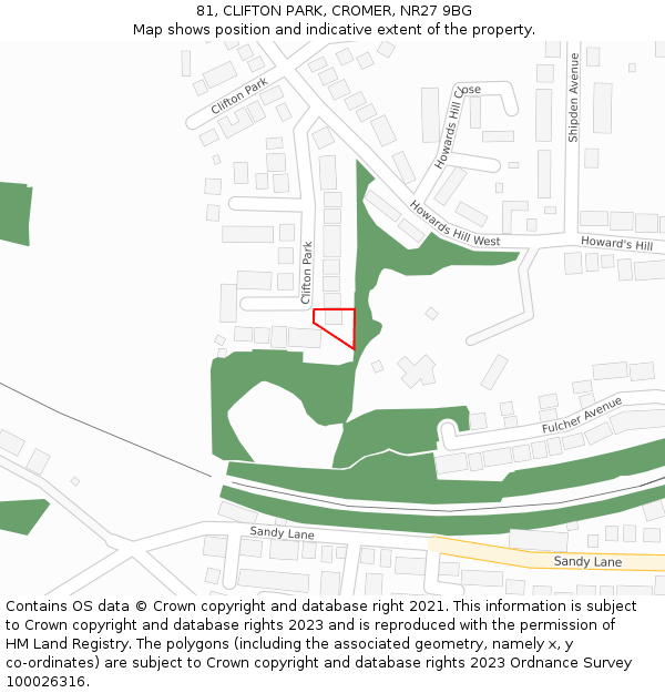 81, CLIFTON PARK, CROMER, NR27 9BG: Location map and indicative extent of plot