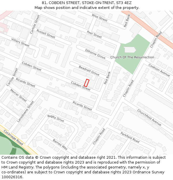 81, COBDEN STREET, STOKE-ON-TRENT, ST3 4EZ: Location map and indicative extent of plot
