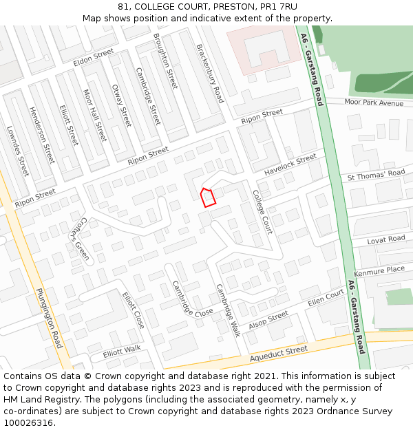 81, COLLEGE COURT, PRESTON, PR1 7RU: Location map and indicative extent of plot