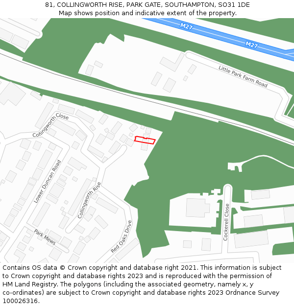 81, COLLINGWORTH RISE, PARK GATE, SOUTHAMPTON, SO31 1DE: Location map and indicative extent of plot