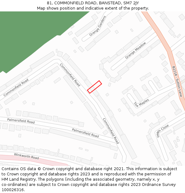 81, COMMONFIELD ROAD, BANSTEAD, SM7 2JY: Location map and indicative extent of plot