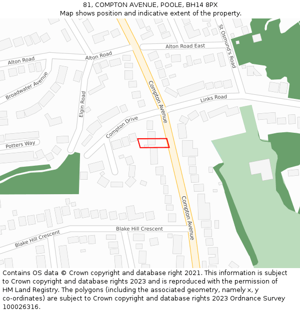 81, COMPTON AVENUE, POOLE, BH14 8PX: Location map and indicative extent of plot
