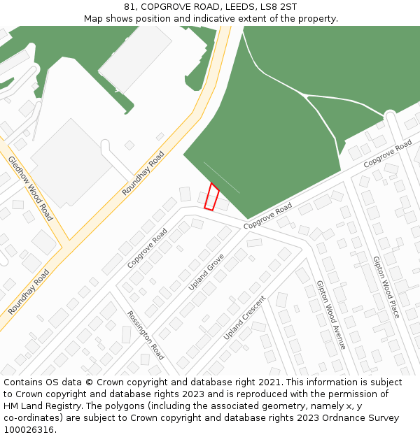 81, COPGROVE ROAD, LEEDS, LS8 2ST: Location map and indicative extent of plot