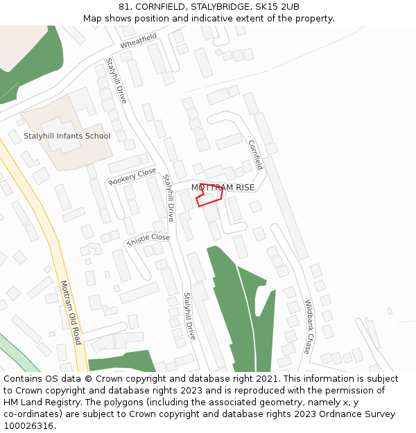 81, CORNFIELD, STALYBRIDGE, SK15 2UB: Location map and indicative extent of plot