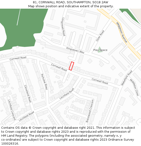 81, CORNWALL ROAD, SOUTHAMPTON, SO18 2AW: Location map and indicative extent of plot