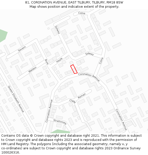 81, CORONATION AVENUE, EAST TILBURY, TILBURY, RM18 8SW: Location map and indicative extent of plot