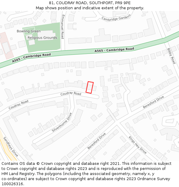 81, COUDRAY ROAD, SOUTHPORT, PR9 9PE: Location map and indicative extent of plot