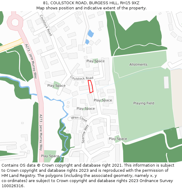 81, COULSTOCK ROAD, BURGESS HILL, RH15 9XZ: Location map and indicative extent of plot