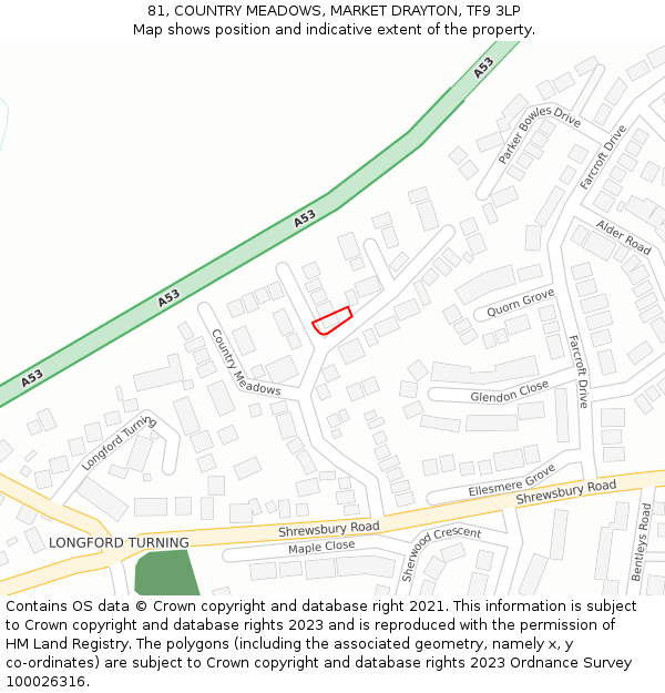 81, COUNTRY MEADOWS, MARKET DRAYTON, TF9 3LP: Location map and indicative extent of plot