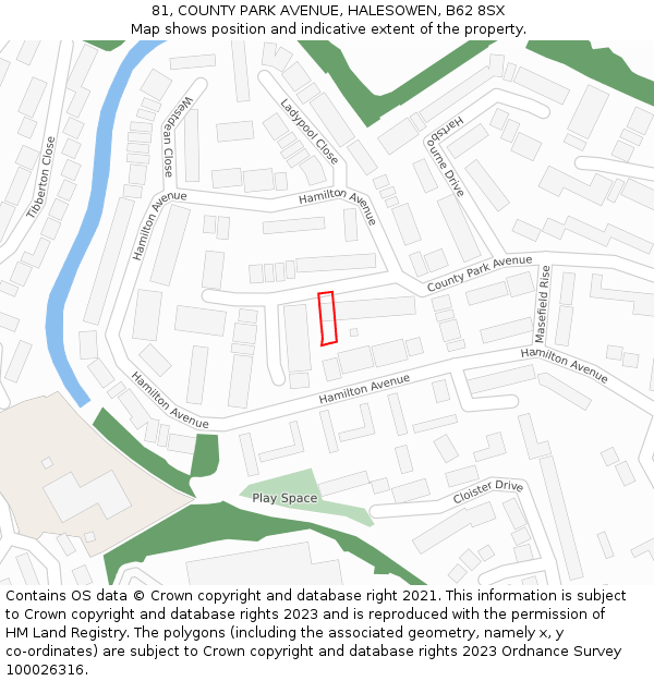 81, COUNTY PARK AVENUE, HALESOWEN, B62 8SX: Location map and indicative extent of plot