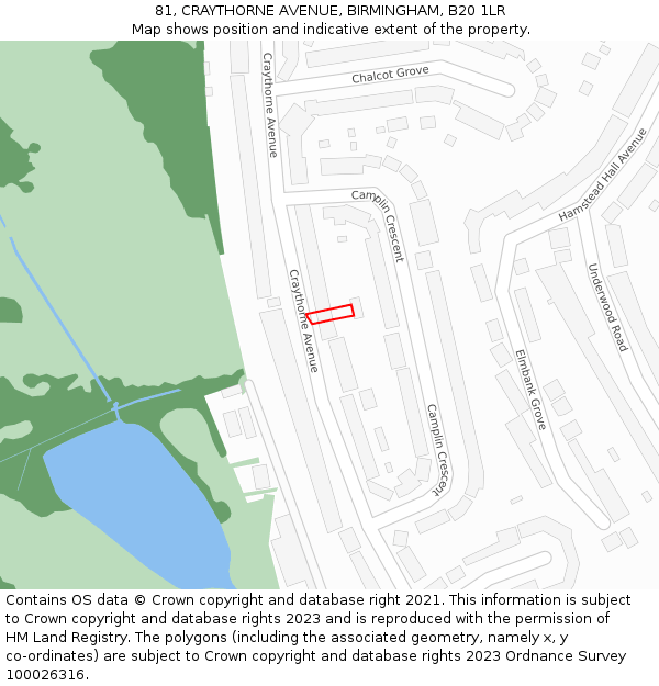 81, CRAYTHORNE AVENUE, BIRMINGHAM, B20 1LR: Location map and indicative extent of plot