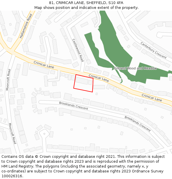 81, CRIMICAR LANE, SHEFFIELD, S10 4FA: Location map and indicative extent of plot