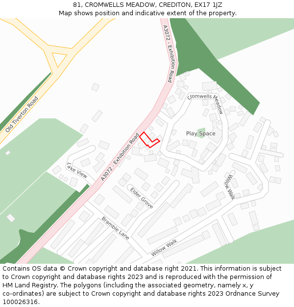 81, CROMWELLS MEADOW, CREDITON, EX17 1JZ: Location map and indicative extent of plot