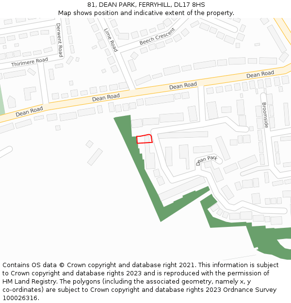 81, DEAN PARK, FERRYHILL, DL17 8HS: Location map and indicative extent of plot
