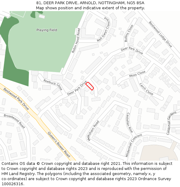 81, DEER PARK DRIVE, ARNOLD, NOTTINGHAM, NG5 8SA: Location map and indicative extent of plot