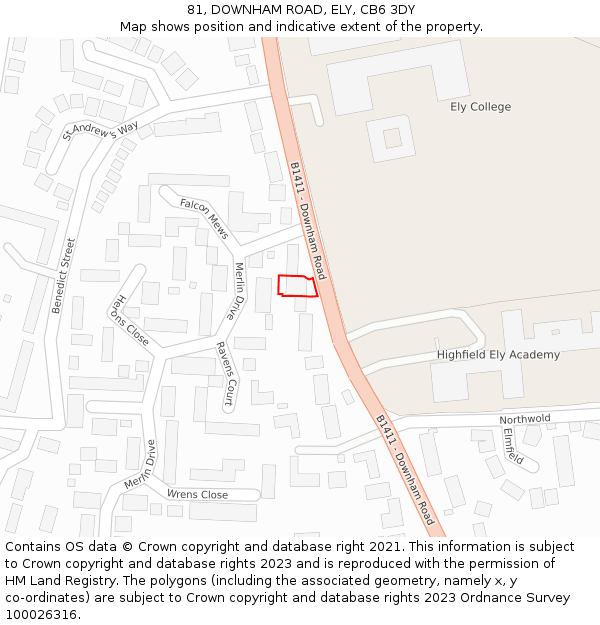 81, DOWNHAM ROAD, ELY, CB6 3DY: Location map and indicative extent of plot