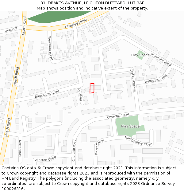 81, DRAKES AVENUE, LEIGHTON BUZZARD, LU7 3AF: Location map and indicative extent of plot