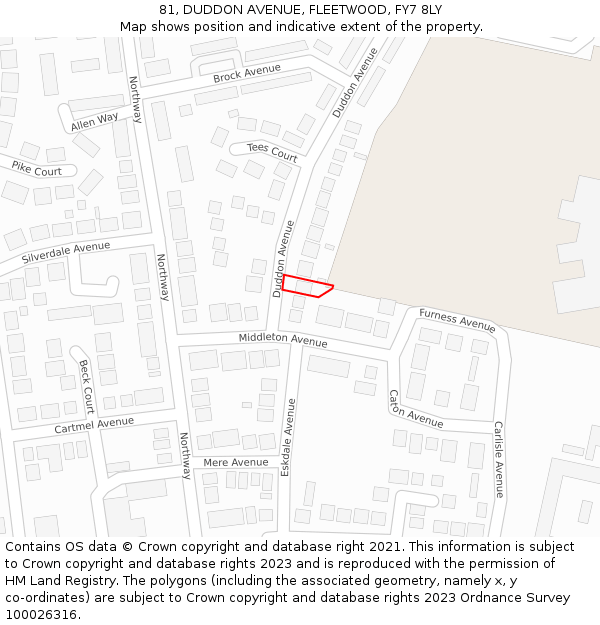 81, DUDDON AVENUE, FLEETWOOD, FY7 8LY: Location map and indicative extent of plot