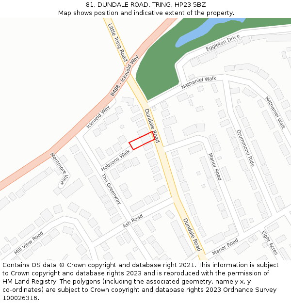 81, DUNDALE ROAD, TRING, HP23 5BZ: Location map and indicative extent of plot