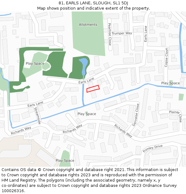 81, EARLS LANE, SLOUGH, SL1 5DJ: Location map and indicative extent of plot