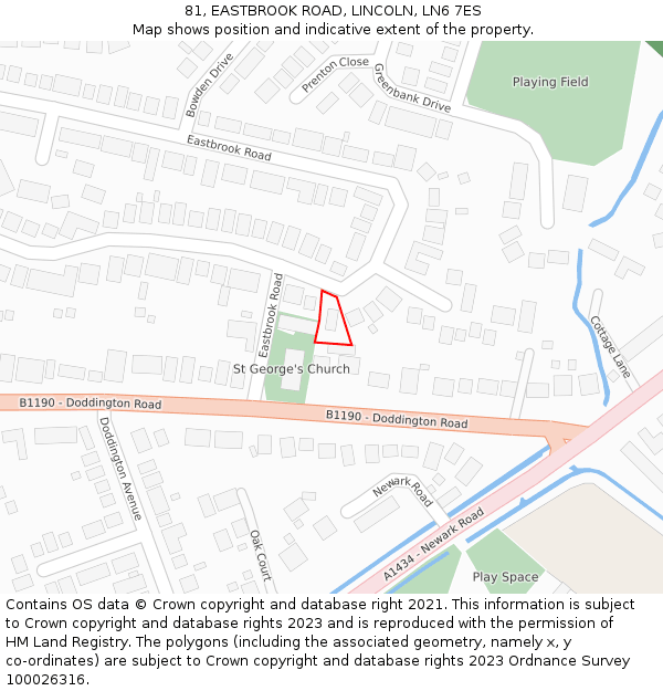81, EASTBROOK ROAD, LINCOLN, LN6 7ES: Location map and indicative extent of plot