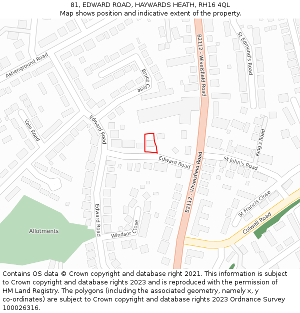 81, EDWARD ROAD, HAYWARDS HEATH, RH16 4QL: Location map and indicative extent of plot