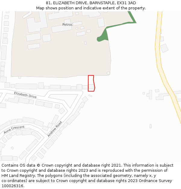 81, ELIZABETH DRIVE, BARNSTAPLE, EX31 3AD: Location map and indicative extent of plot