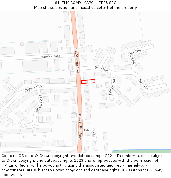 81, ELM ROAD, MARCH, PE15 8PG: Location map and indicative extent of plot