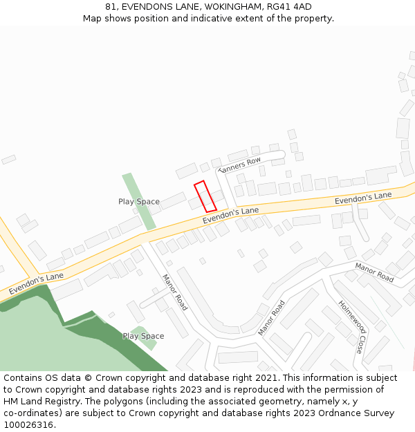 81, EVENDONS LANE, WOKINGHAM, RG41 4AD: Location map and indicative extent of plot