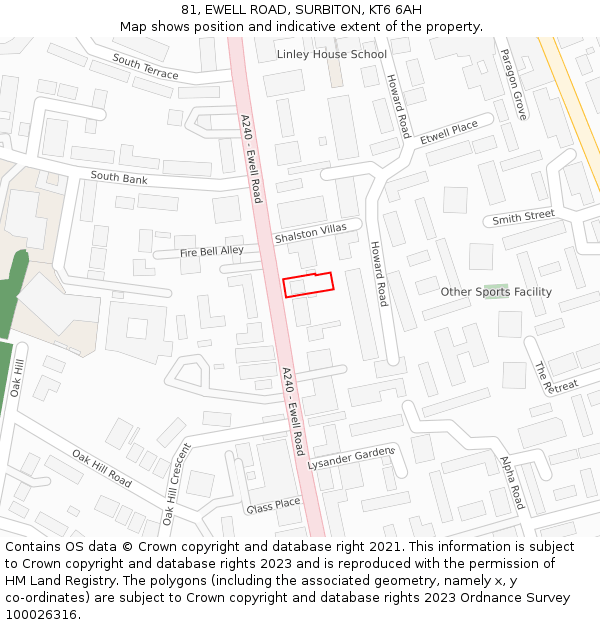 81, EWELL ROAD, SURBITON, KT6 6AH: Location map and indicative extent of plot