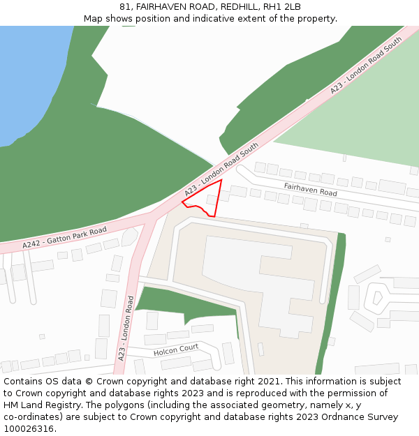 81, FAIRHAVEN ROAD, REDHILL, RH1 2LB: Location map and indicative extent of plot
