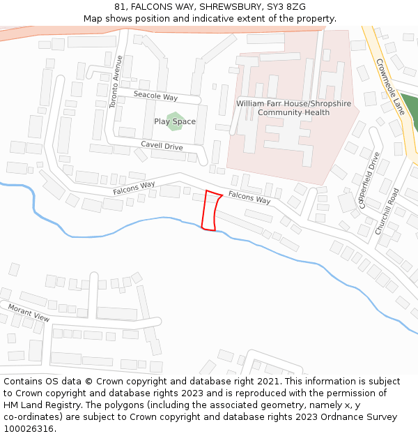 81, FALCONS WAY, SHREWSBURY, SY3 8ZG: Location map and indicative extent of plot