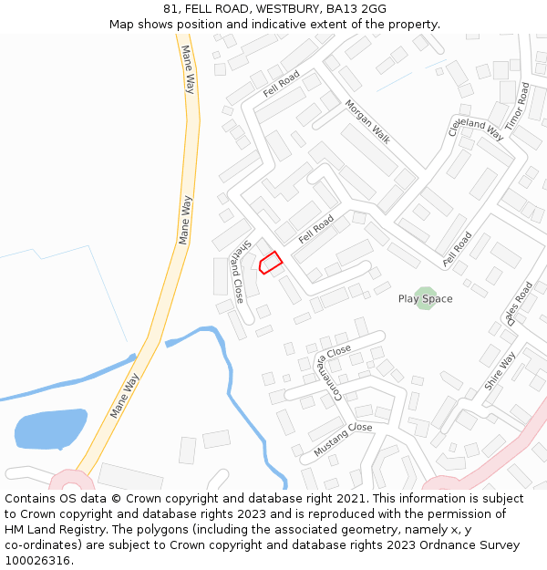 81, FELL ROAD, WESTBURY, BA13 2GG: Location map and indicative extent of plot