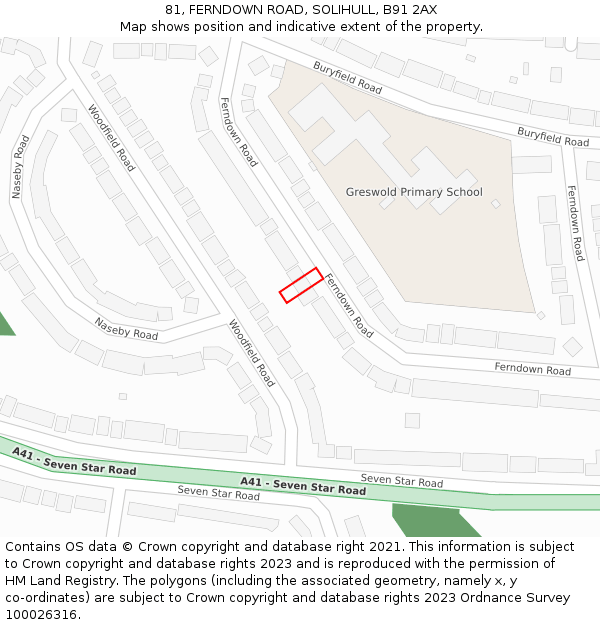 81, FERNDOWN ROAD, SOLIHULL, B91 2AX: Location map and indicative extent of plot